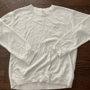 Garage white fluffy long sleeve sweater with red embroidery detail with heart